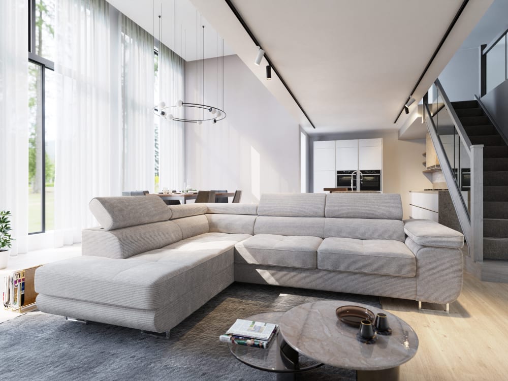 Ecksofa mit Schlaffunktion aus Kordstoff, Creme - Maisons Du