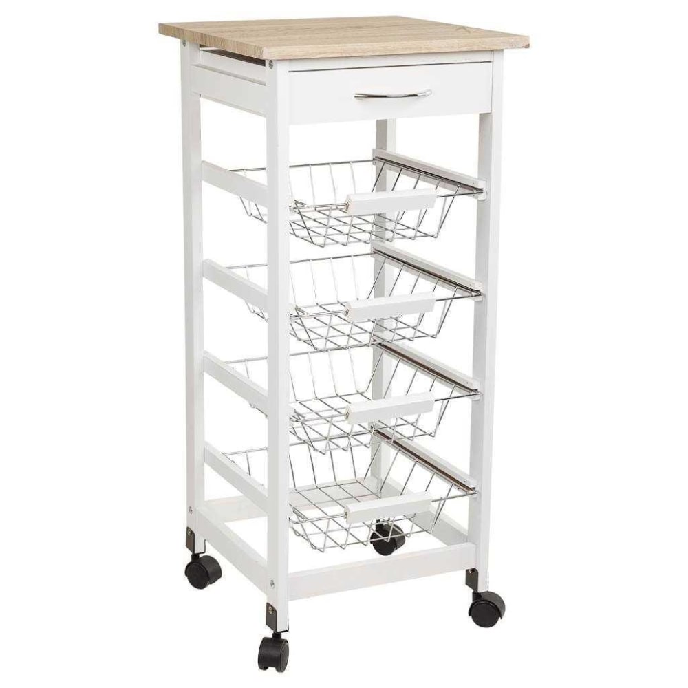carro de cocina de madera de pino y dm blanco