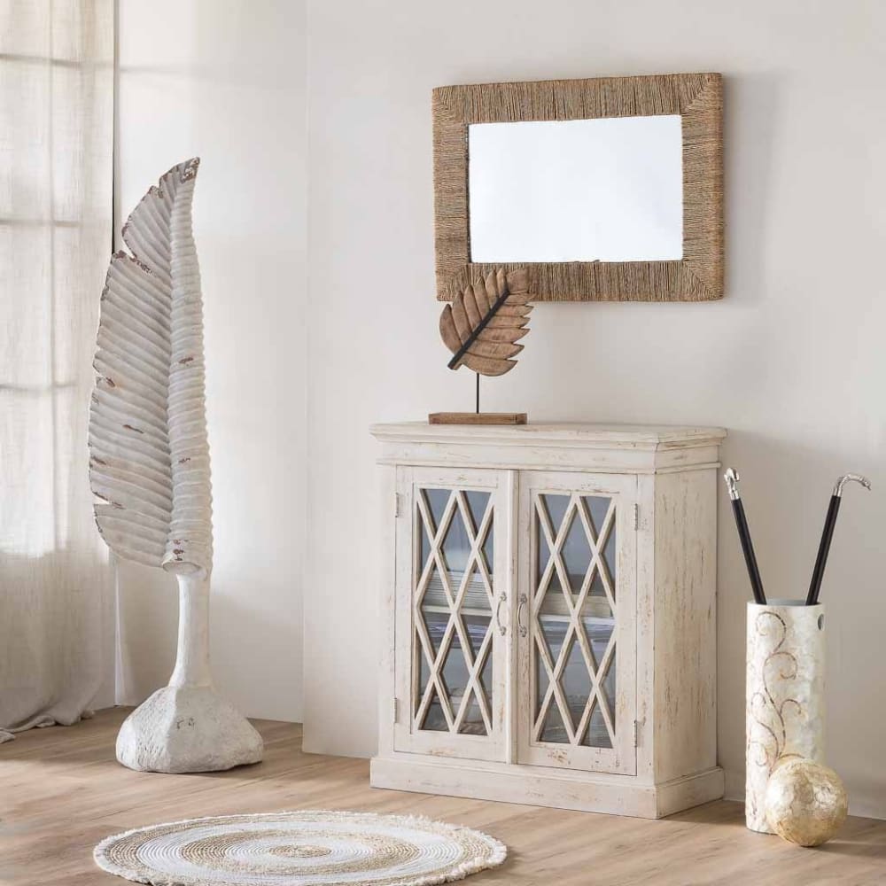 Console en bois et verre artisanal blanc 90x40x100h - Maisons du Monde