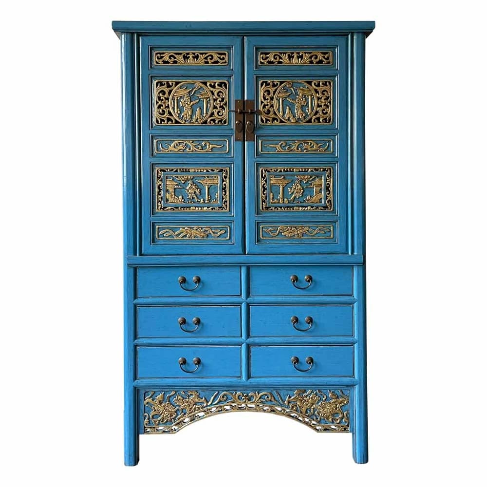Wanderlust deco Holzschrank, 100x43x170h cm, Blauer style exotic Blau Spanplatte