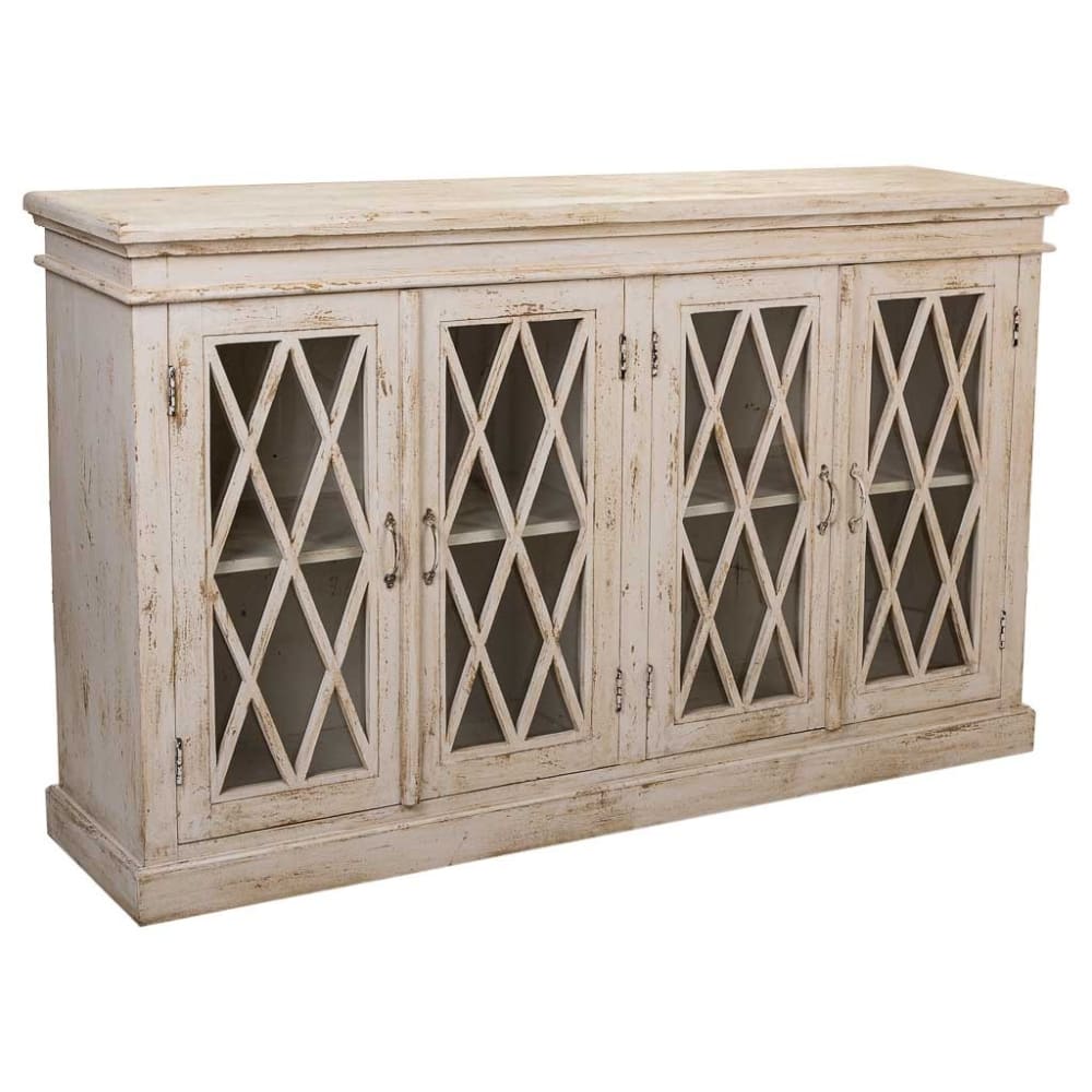Wanderlust deco Handgefertigte Anrichte mit Glas, 170x40x100, weiß - Holz