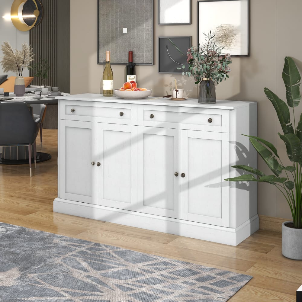 Weißes Holz-Sideboard mit 4 Türen und 2 Schubladen - Maisons Du