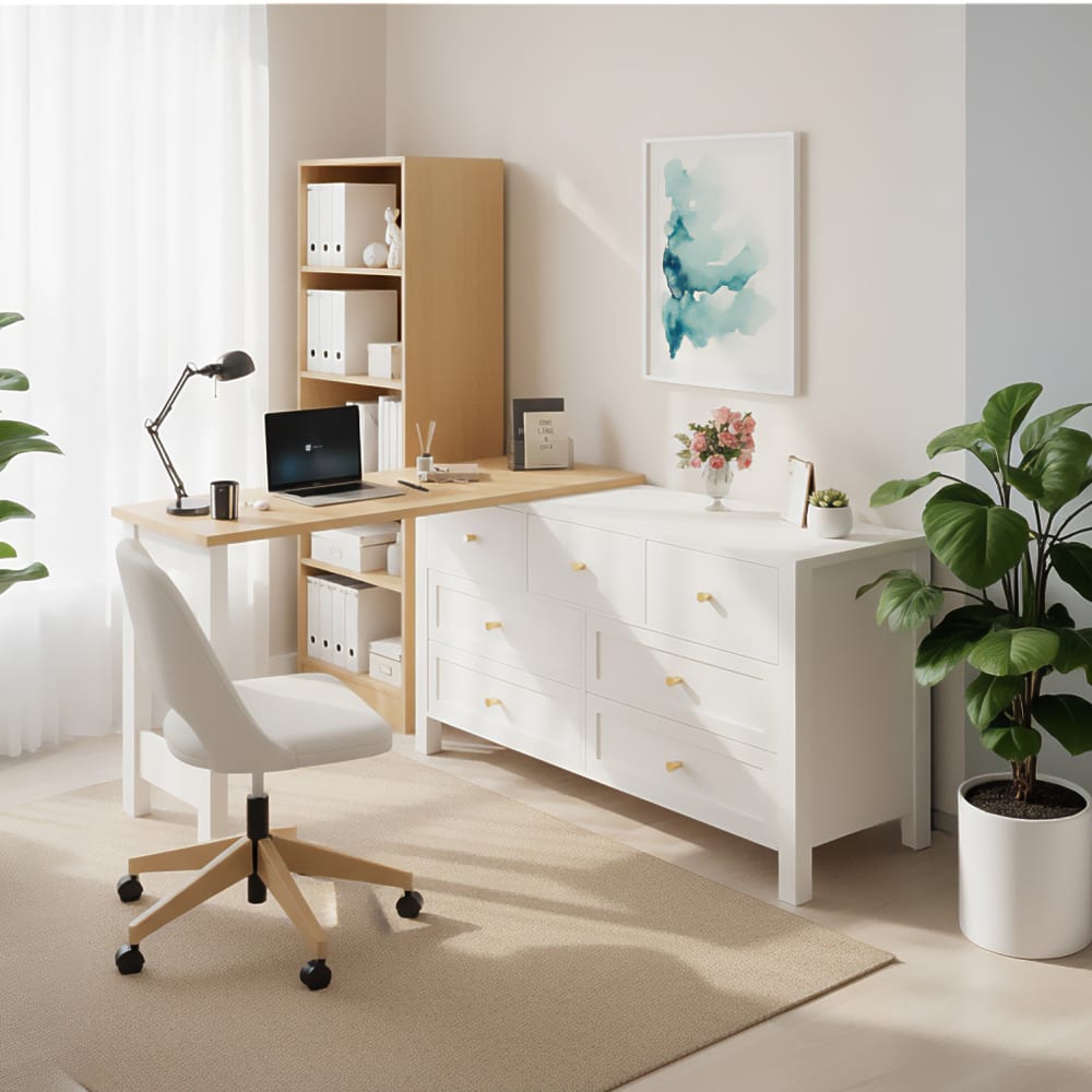 Urban Meuble Weißer Konsolentisch mit 6 Schubladen und viel Stauraum style classic chic Weiß Spanplatte