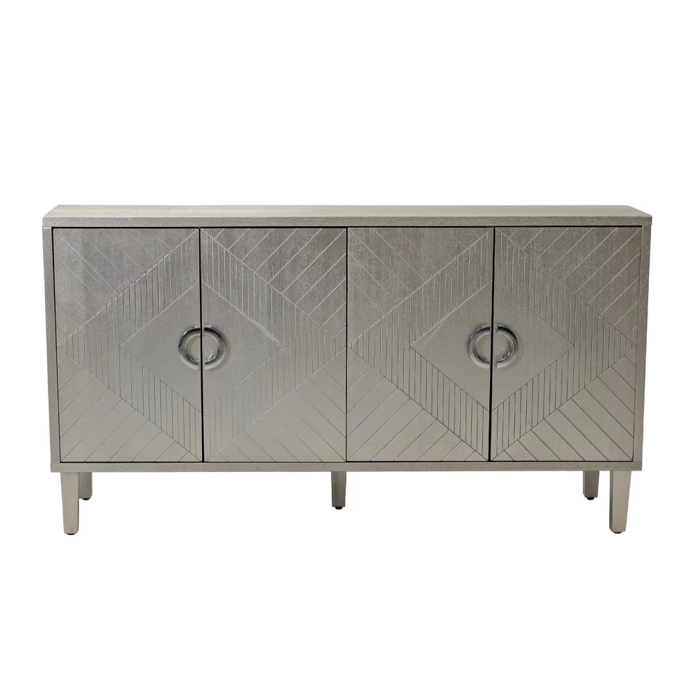 Urban Meuble Silbernes Sideboard mit vier Türen und geometrischer Oberfläche style modern Silber Spanplatte