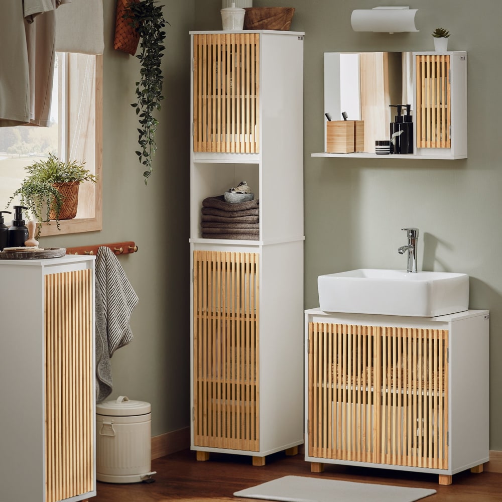 Colonne salle de bain avec 2 portes, 1 compartiment effet bois blanc - Maisons du Monde