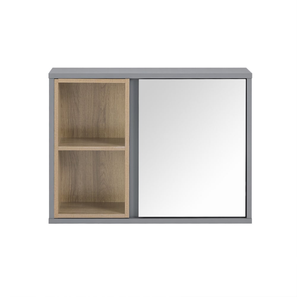 Armoire murale avec 2 compartiments ouverts effet bois gris