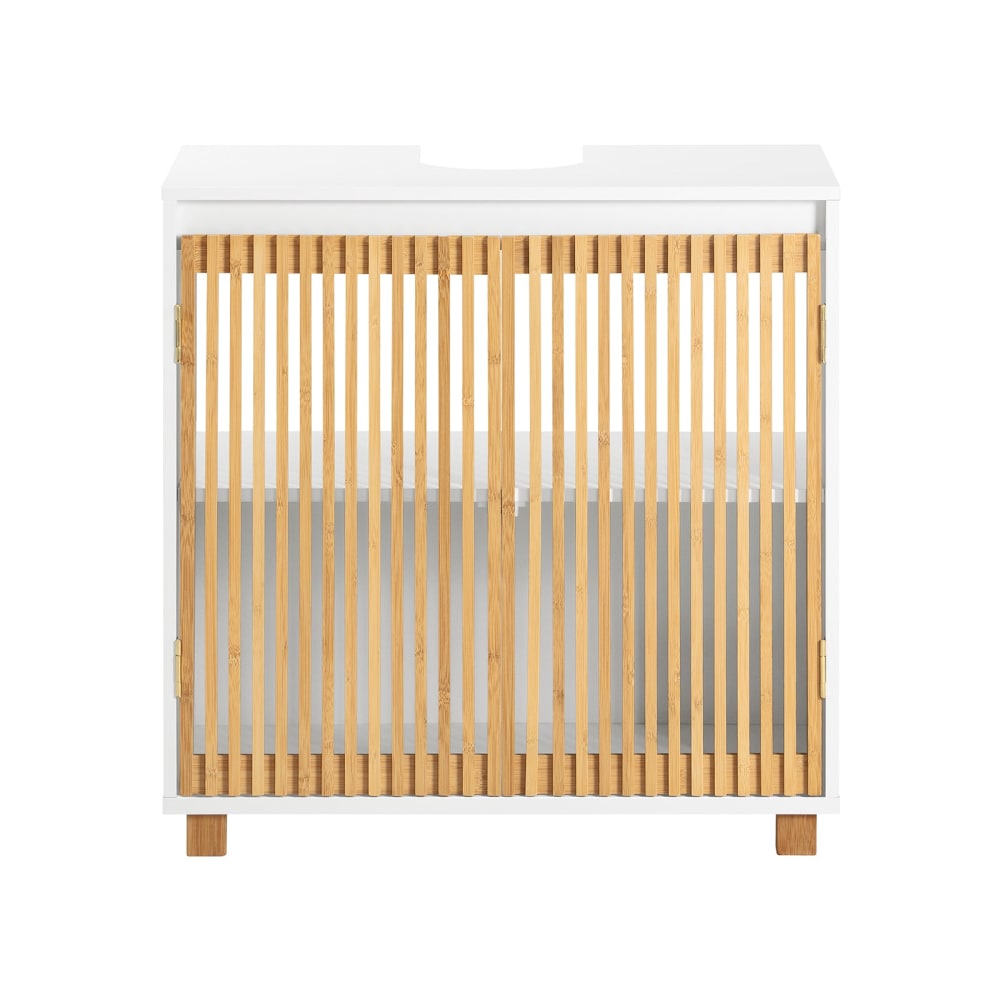 Waschbeckenunterschrank Badschrank Aus MDF Und Bambus Weiß-Natur