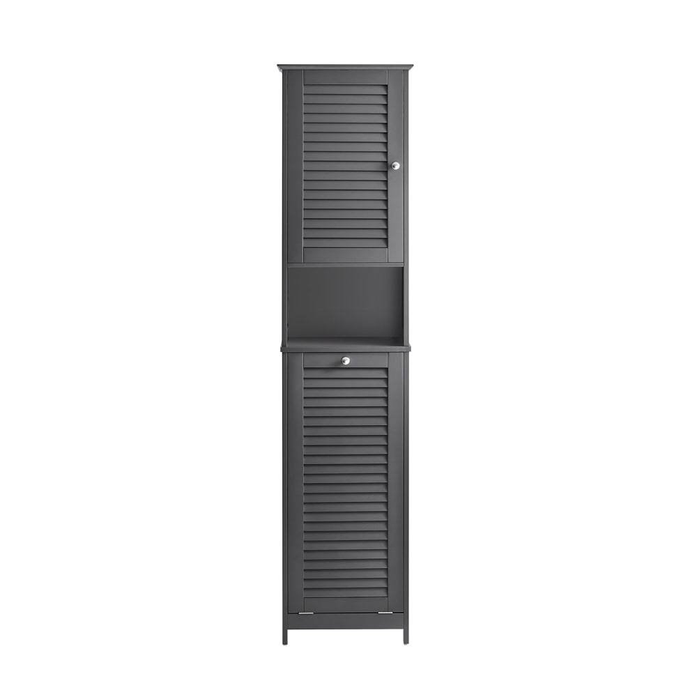 SoBuy Hochschrank mit Wäschesack Badezimmerschrank aus MDF(E1) Dunkelgrau - Spanplatte