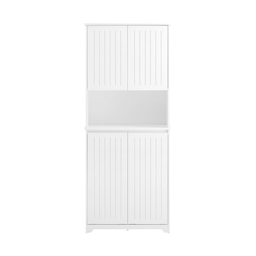 SoBuy Hochschrank mit Wäschesack Badezimmerschrank aus MDF(E1) Weiß Weiß Spanplatte