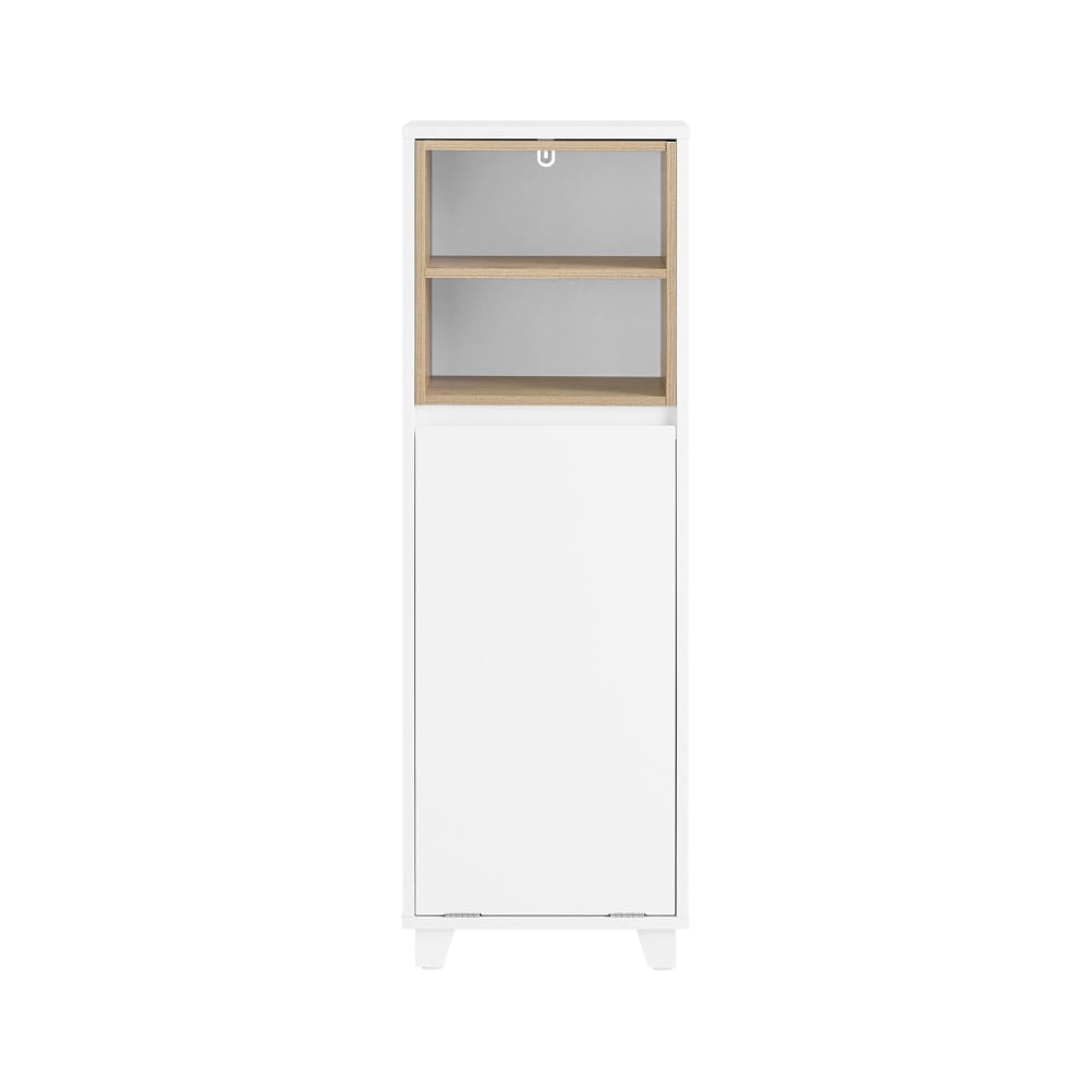 SoBuy Wäscheschrank mit Wäschesack Badezimmerschrank aus MDF(E1) Weiß Weiß Spanplatte