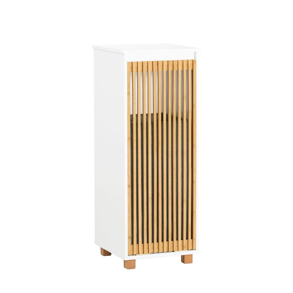 WäScheschrank Mit WäSchesack Badschrank MDF(E1) Bambus Weiß-Natur