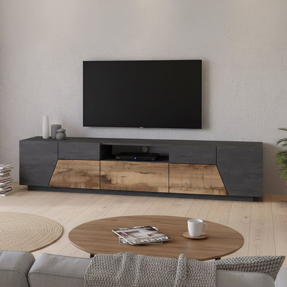 Meuble tv effet bois beige, ardoise 220x43h46 cm - Maisons du Monde