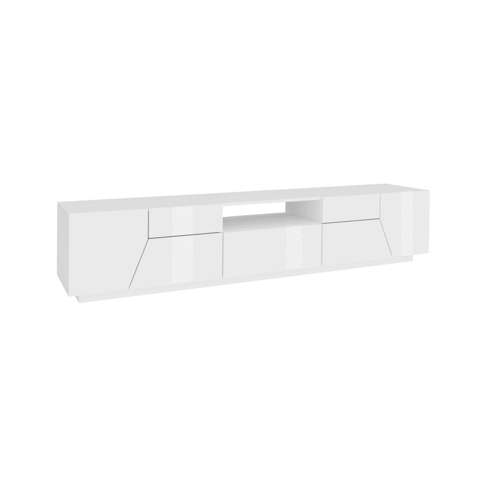 Meuble TV effet bois blanc brillant 220x43h46 cm