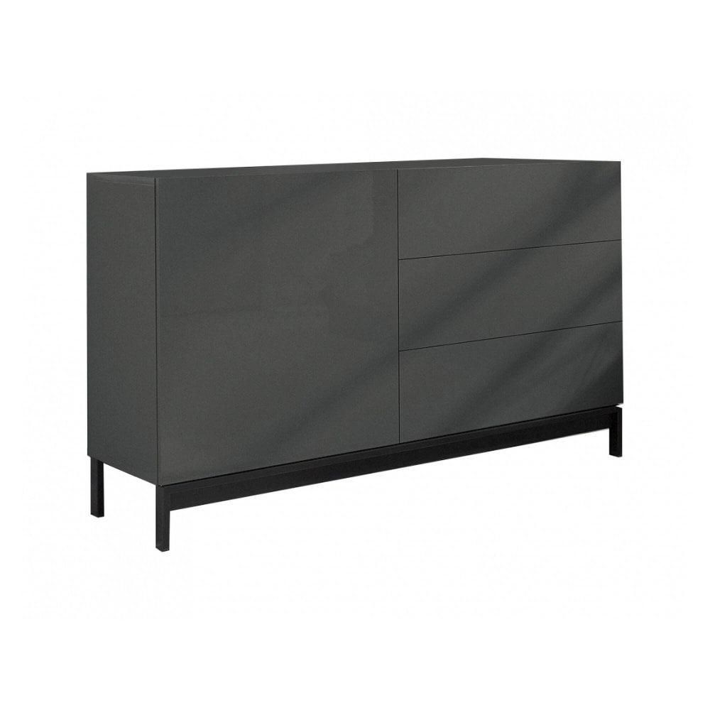 Dmora Hochglanz-anthrazitfarbenes Sideboard in Holzoptik 110x40h48 cm style modern Schwarz Holz