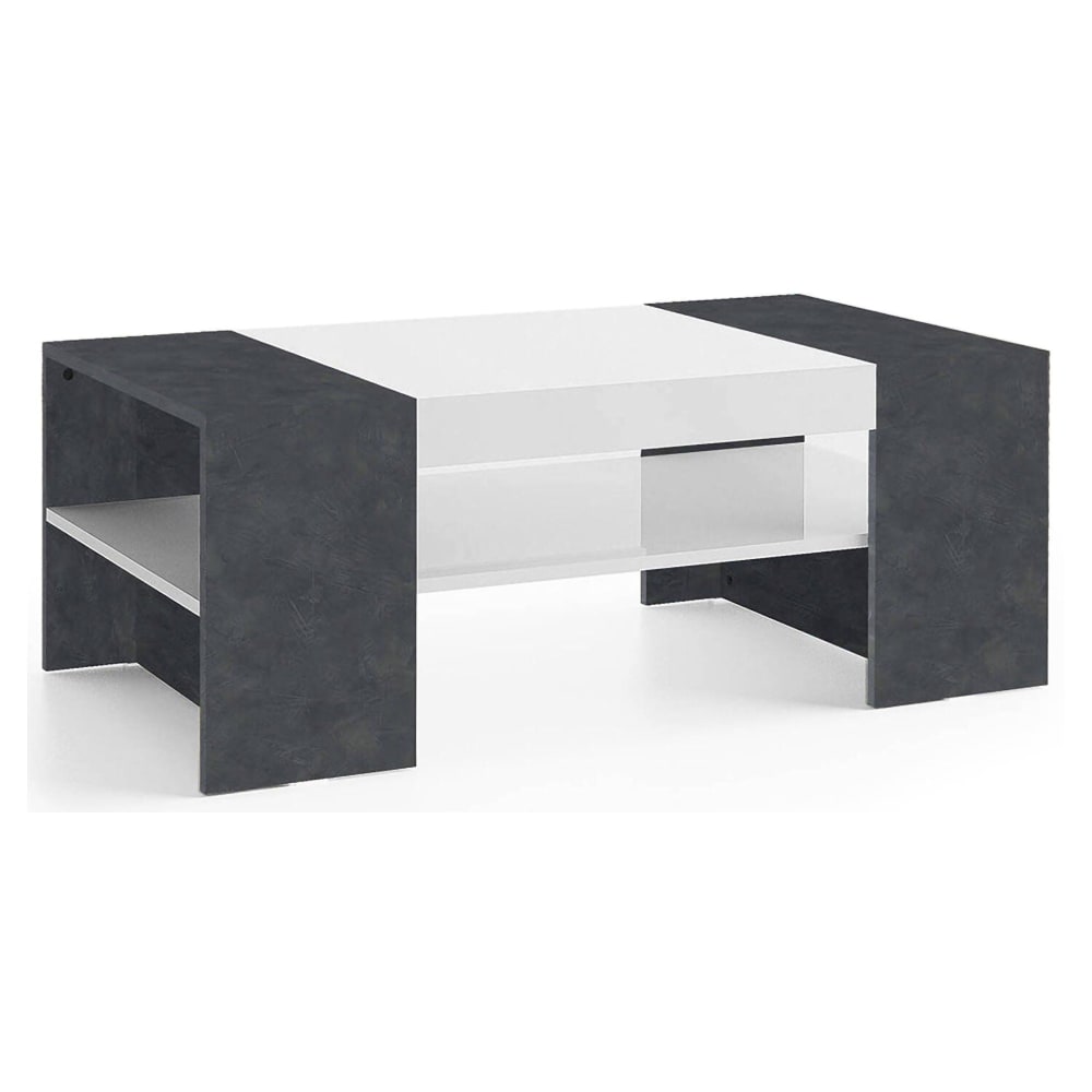 Dmora Couchtisch in Holzoptik weiß glänzend, Schiefer 110x60h40 cm style modern - Holz