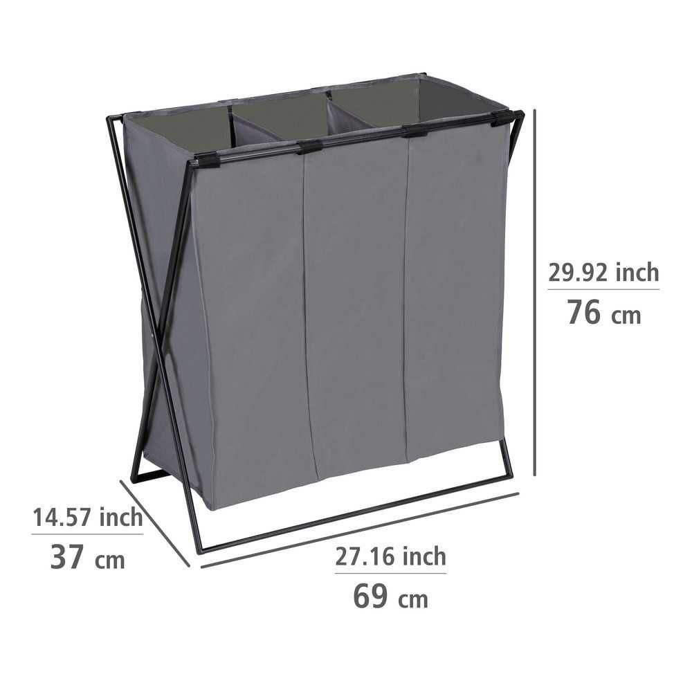 Panier à linge xl avec 3 compartiments gris — vue 4