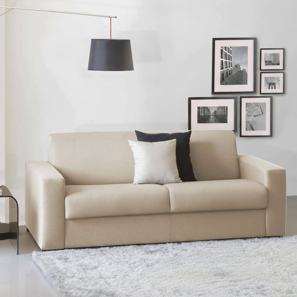 3-sitziges Schlafsofa in beigem Stoff 200x95h90 cm - Maisons Du