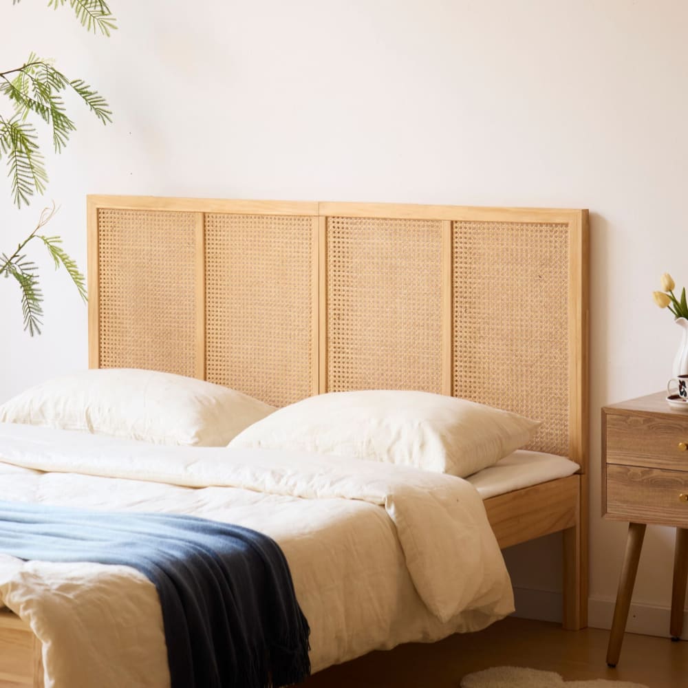 Nordlys Bett-Kopfteil aus Massivholz und Rattan 160 Braun Rattan