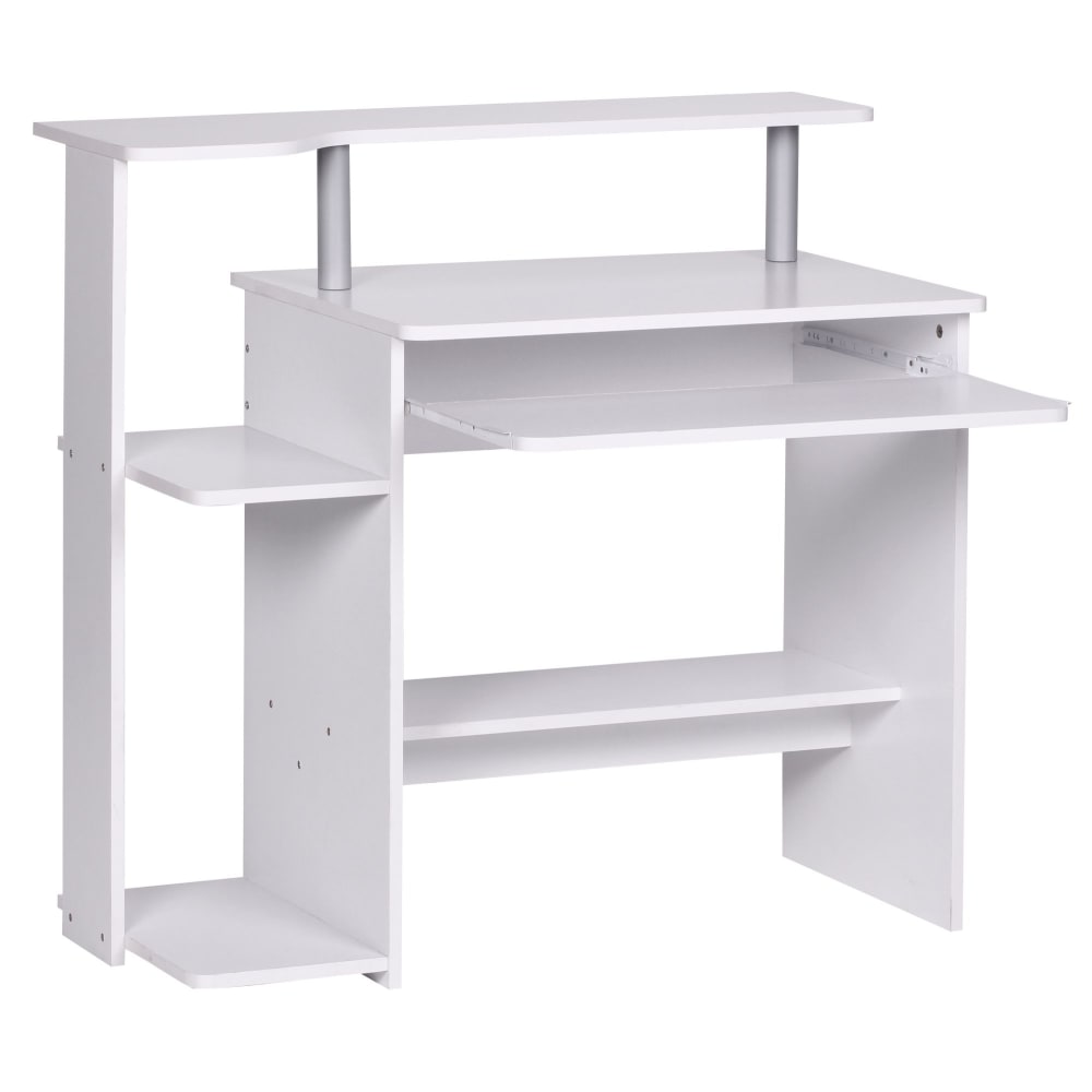 Bureau avec tablette clavier en aggloméré, blanc Bureau avec tablette clavier en aggloméré, blanc