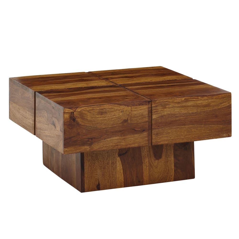 Table basse carrée en bois massif de sheesham, marron