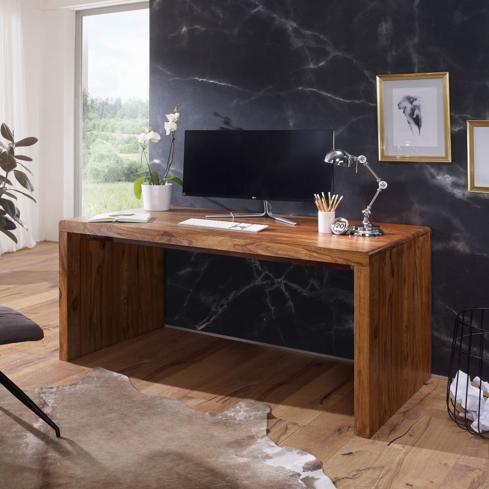 Bureau épuré en bois de sheesham, marron