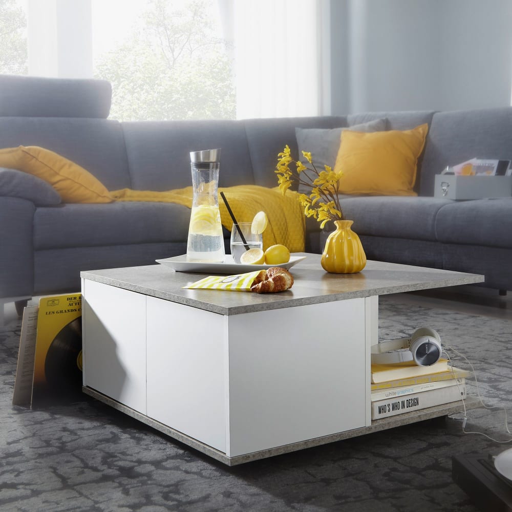 Couchtisch quadratisch mit Stauraum aus Spanplatte, Grau / Weiß -