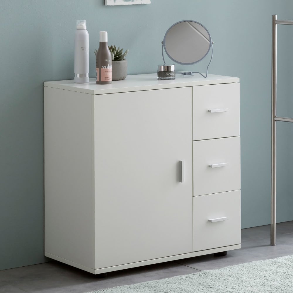 Waschbeckenunterschrank mit 3 Schubladen aus MDF, Weiß - Maisons