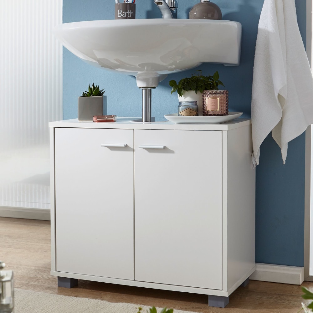Waschbeckenunterschrank mit 2 Türen aus MDF, Weiß - Maisons Du