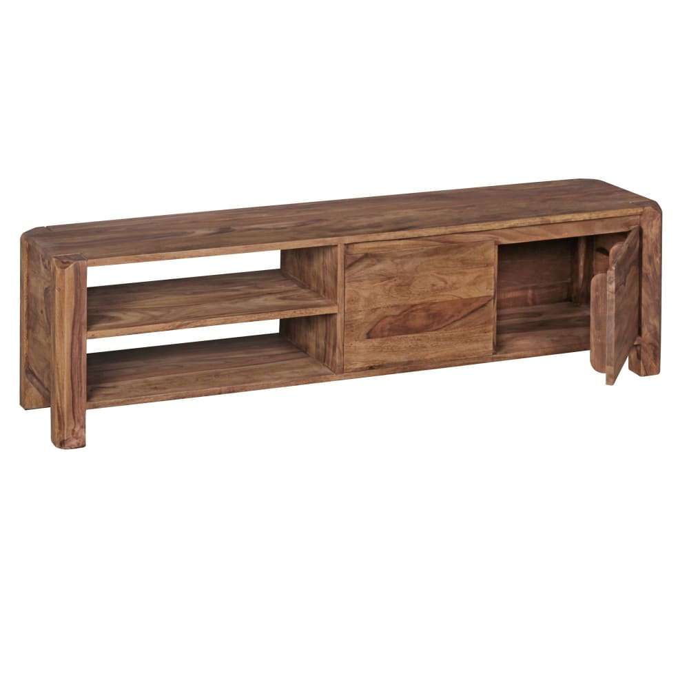 Meuble tv bas avec tiroir en bois de sheesham, marron Meuble tv bas avec tiroir en bois de sheesham, marron