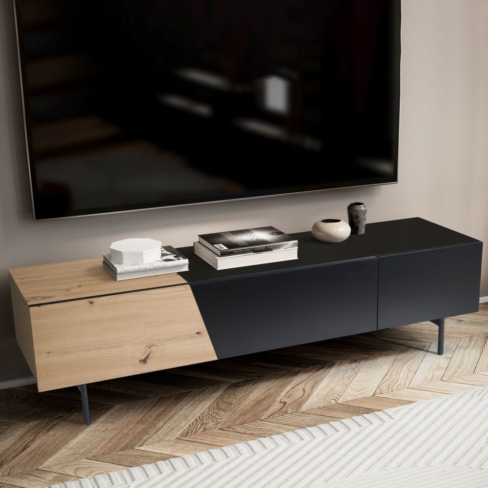 FineBuy Lowboard mit Schublade aus Spanplatte, Schwarz style modern Braun Spanplatte