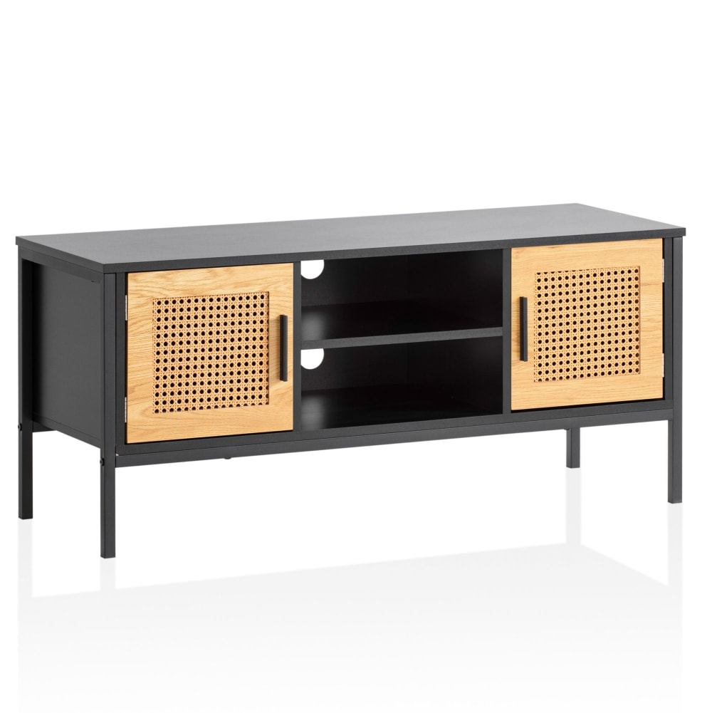 FineBuy Lowboard mit 2 Türen aus MDF, Schwarz style modern Schwarz Spanplatte