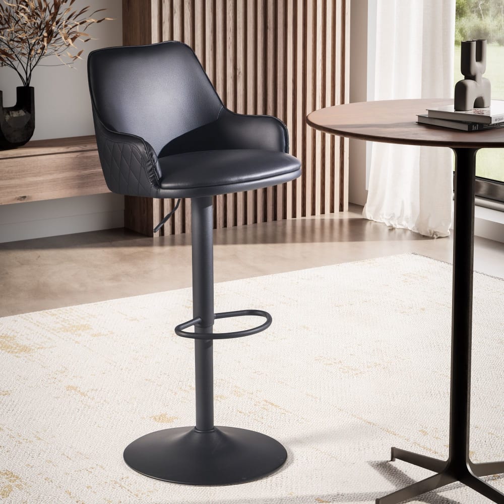 Barhocker höhenverstellbar aus Kunstleder, Schwarz - Maisons Du