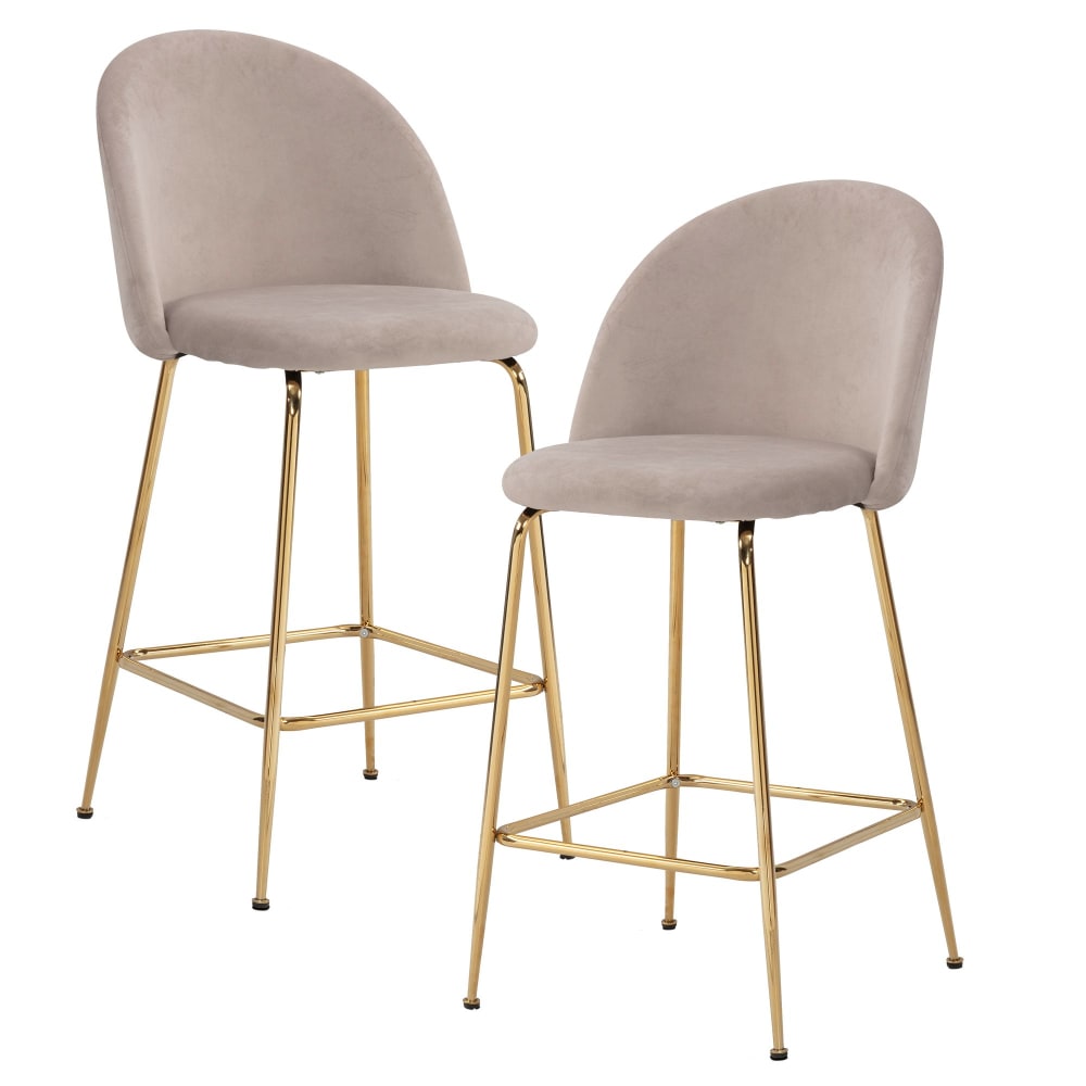 Lot de 2 tabourets de bar en velours, beige Lot de 2 tabourets de bar en velours, beige