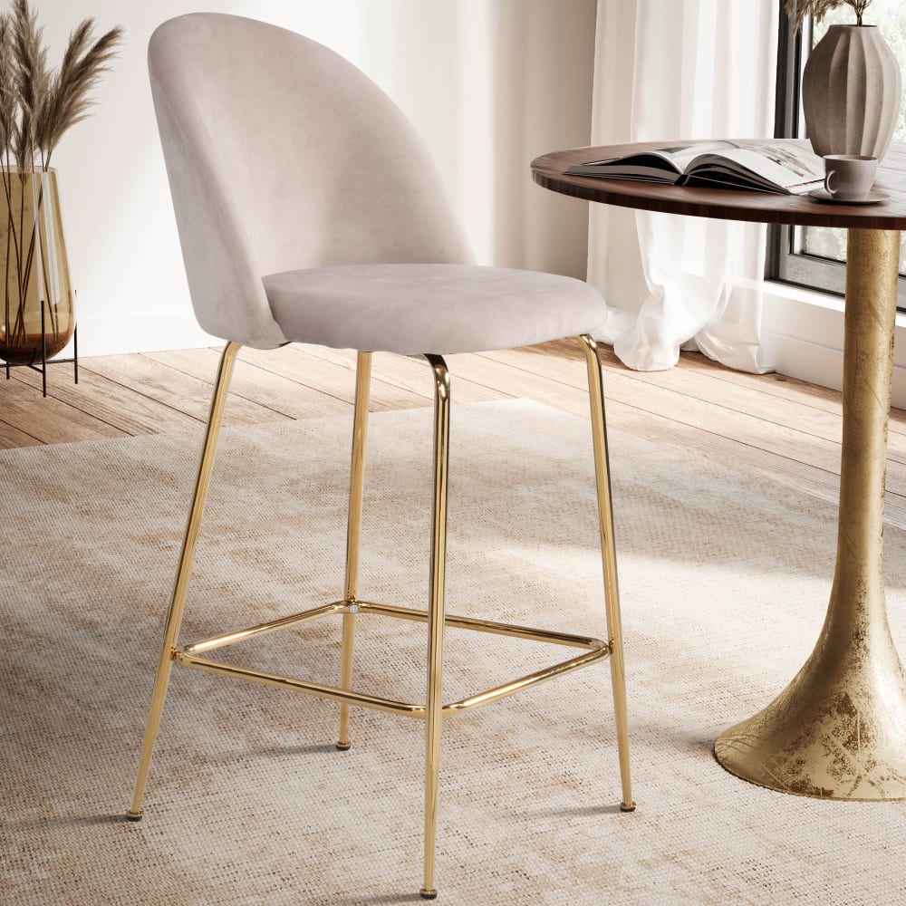 2er Set Barhocker aus Samt, Beige - Maisons Du Monde