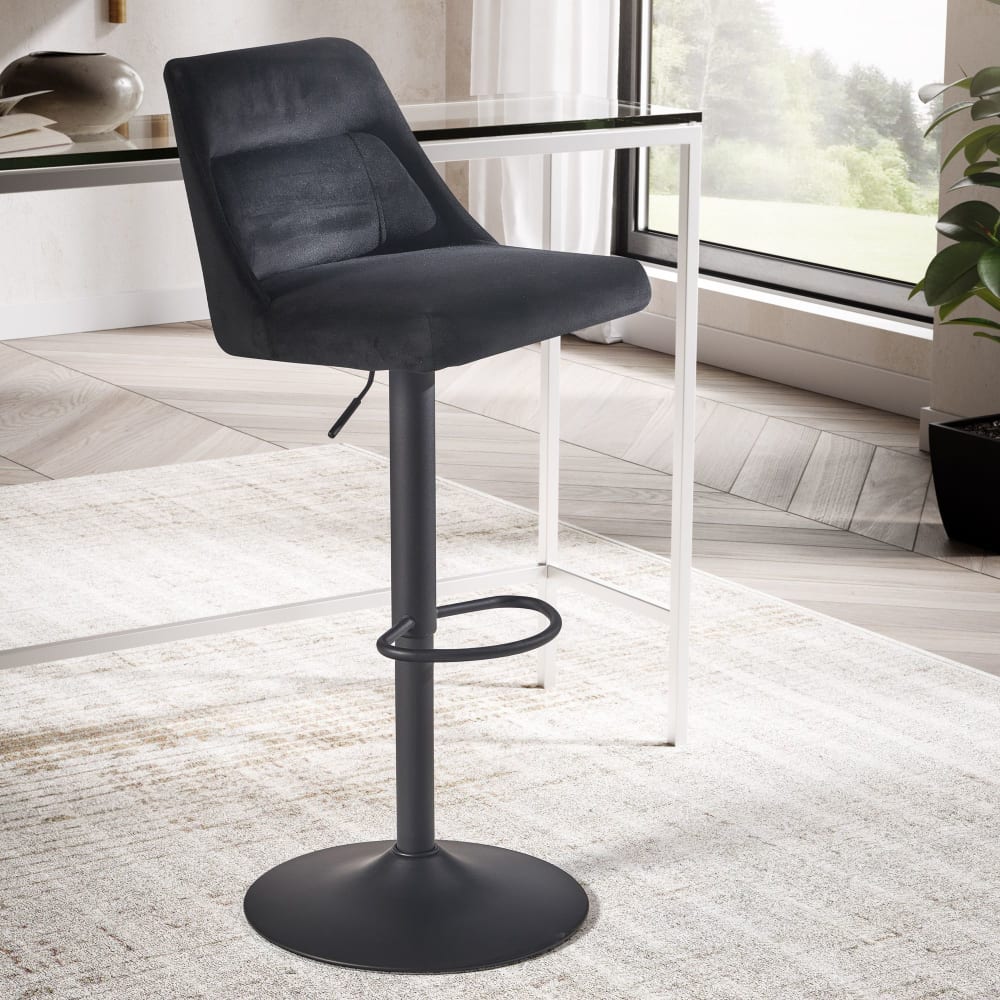 Barhocker höhenverstellbar aus Samtstoff, Schwarz - Maisons Du