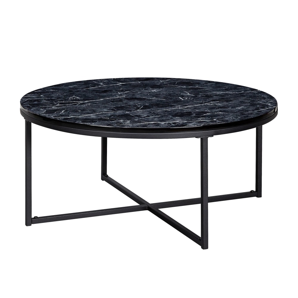 Table basse ronde effet marbre en mdf, noir Table basse ronde effet marbre en mdf, noir