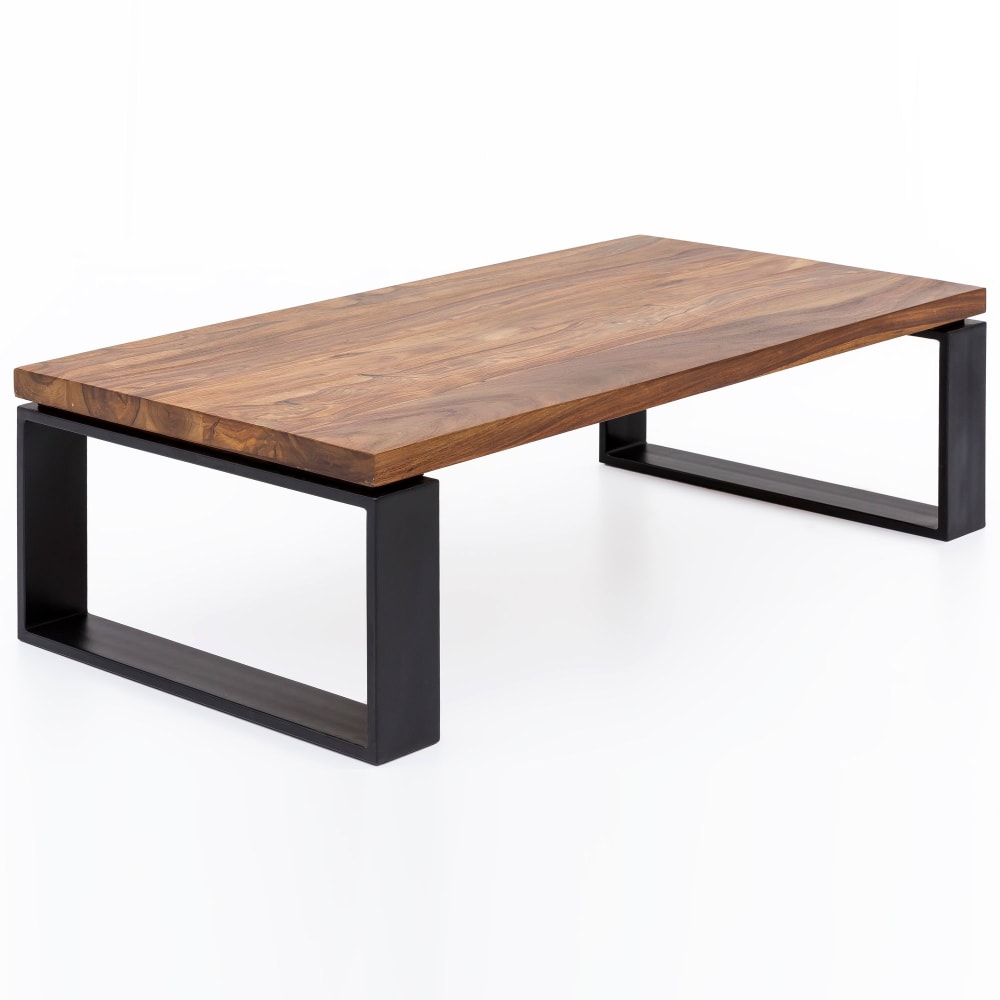 FineBuy Couchtisch rechteckig aus Sheesham Massivholz, Braun style industrial Braun