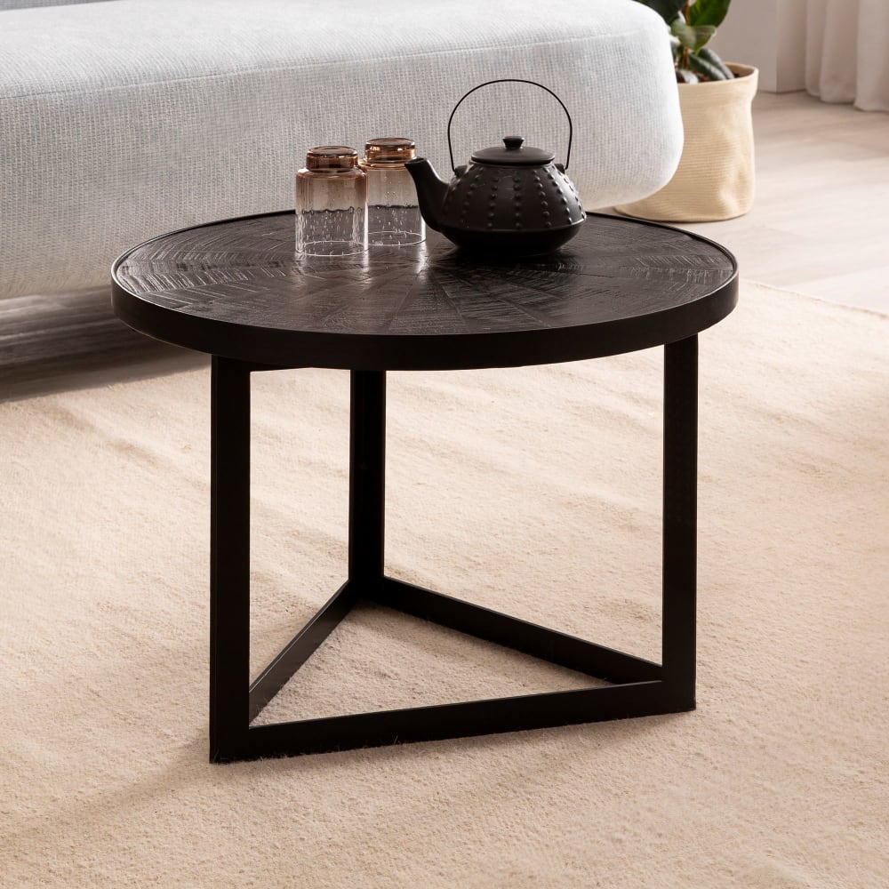 Couchtisch rund aus Mango Massivholz, Schwarz - Maisons Du Monde