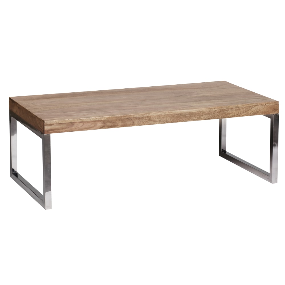 FineBuy Couchtisch mit Chrombeinen aus Akazienholz, Braun style modern Braun