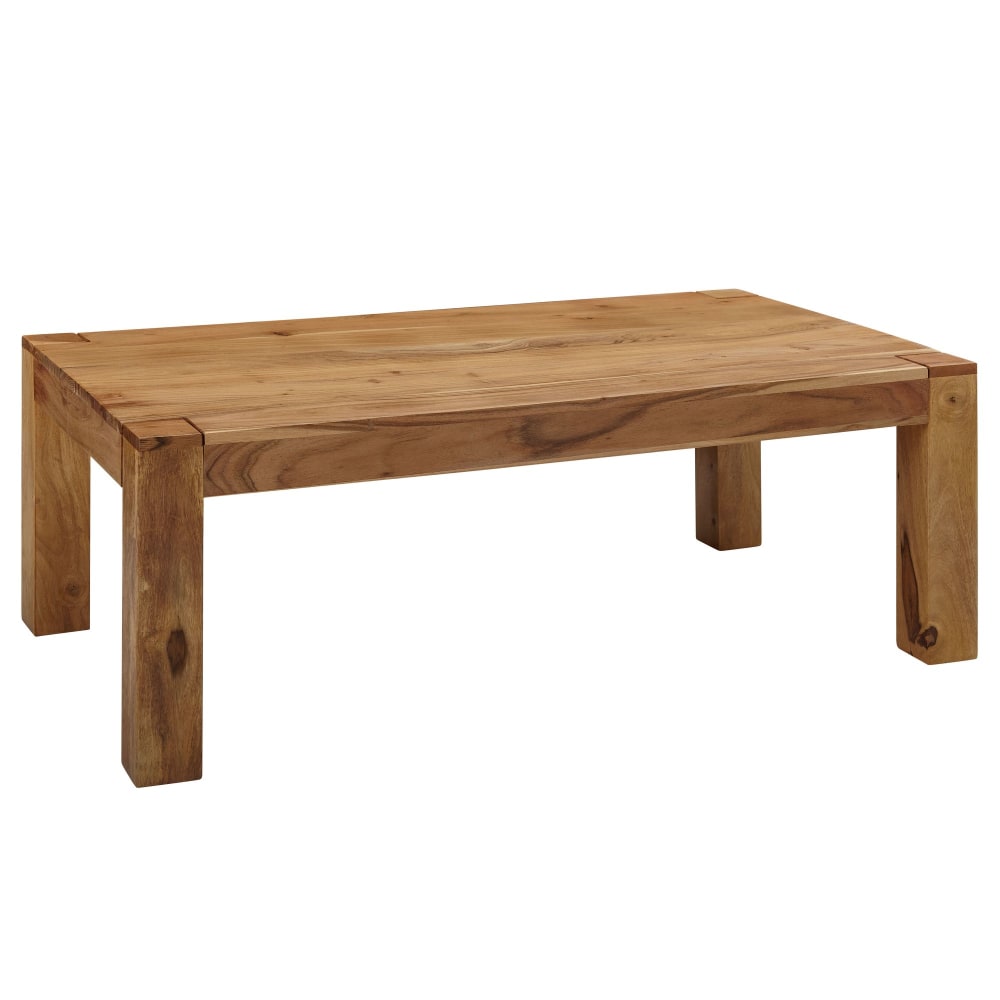 FineBuy Couchtisch rechteckig aus Akazie Massivholz, Braun style modern Braun