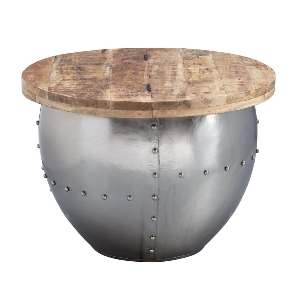FineBuy Couchtisch rund mit Stauraum aus Metall, Silber style modern Silber Holz