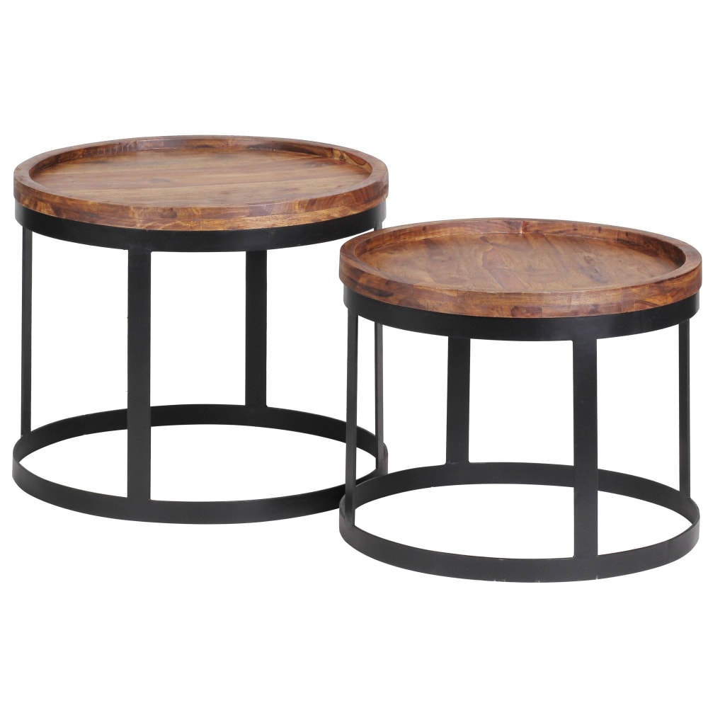 Lot de 2 tables gigognes en bois de sheesham, marron