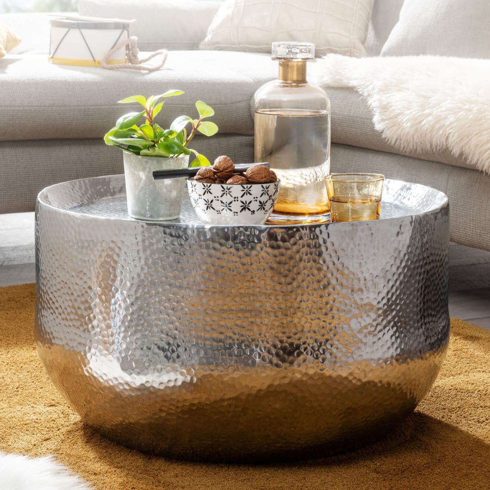 Couchtisch rund aus Aluminium, Silber - Maisons Du Monde