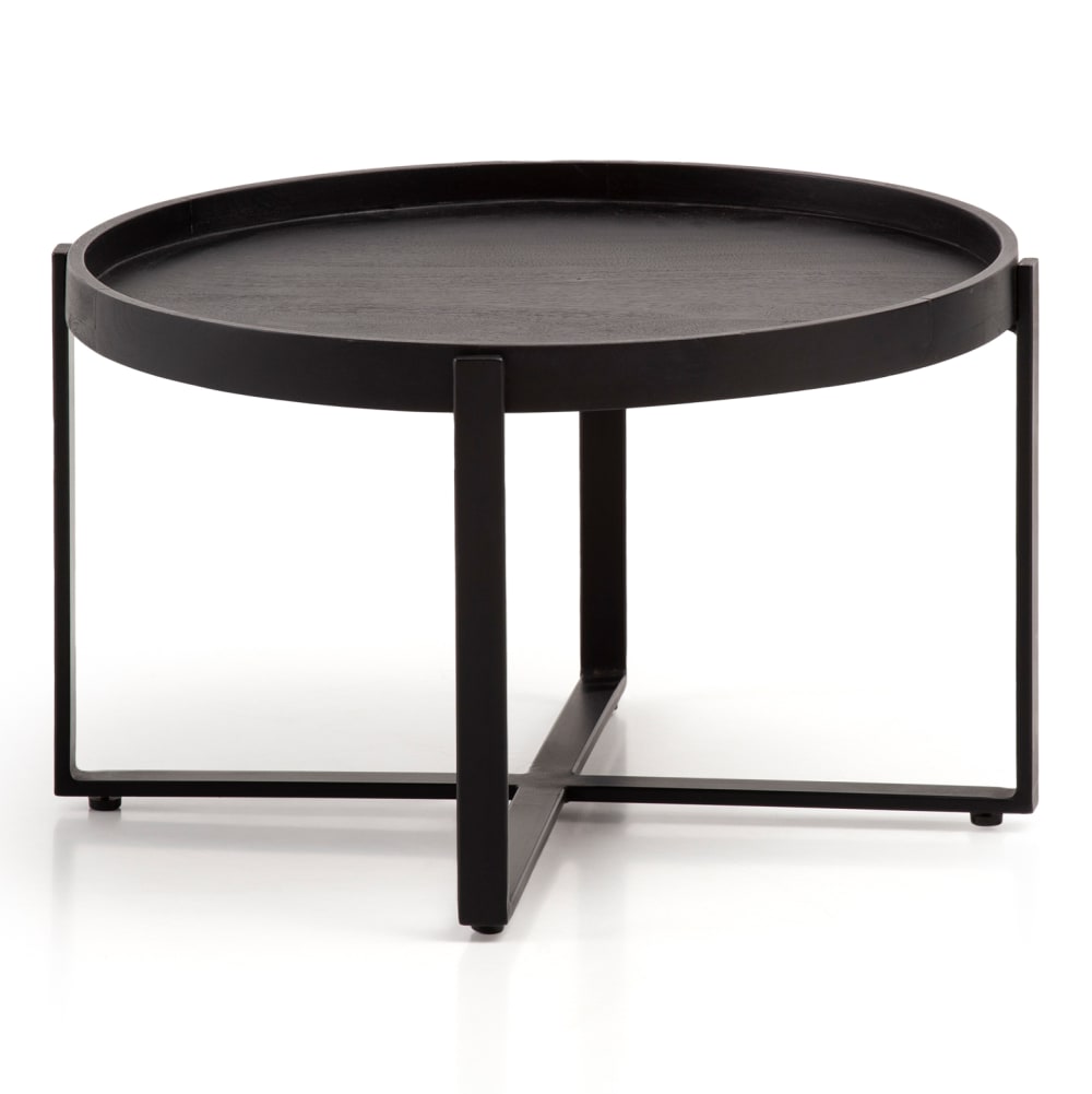 FineBuy Couchtisch rund aus Mango Massivholz Schwarz style industrial Schwarz