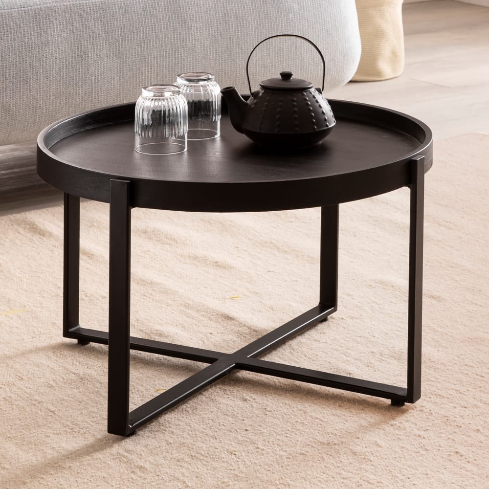 Couchtisch rund aus Mango Massivholz Schwarz - Maisons Du Monde