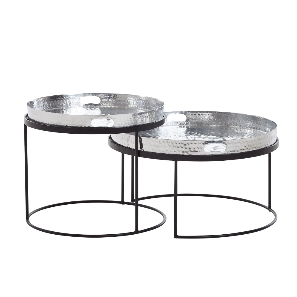 Lot de 2 tables gigognes en aluminium, argenté