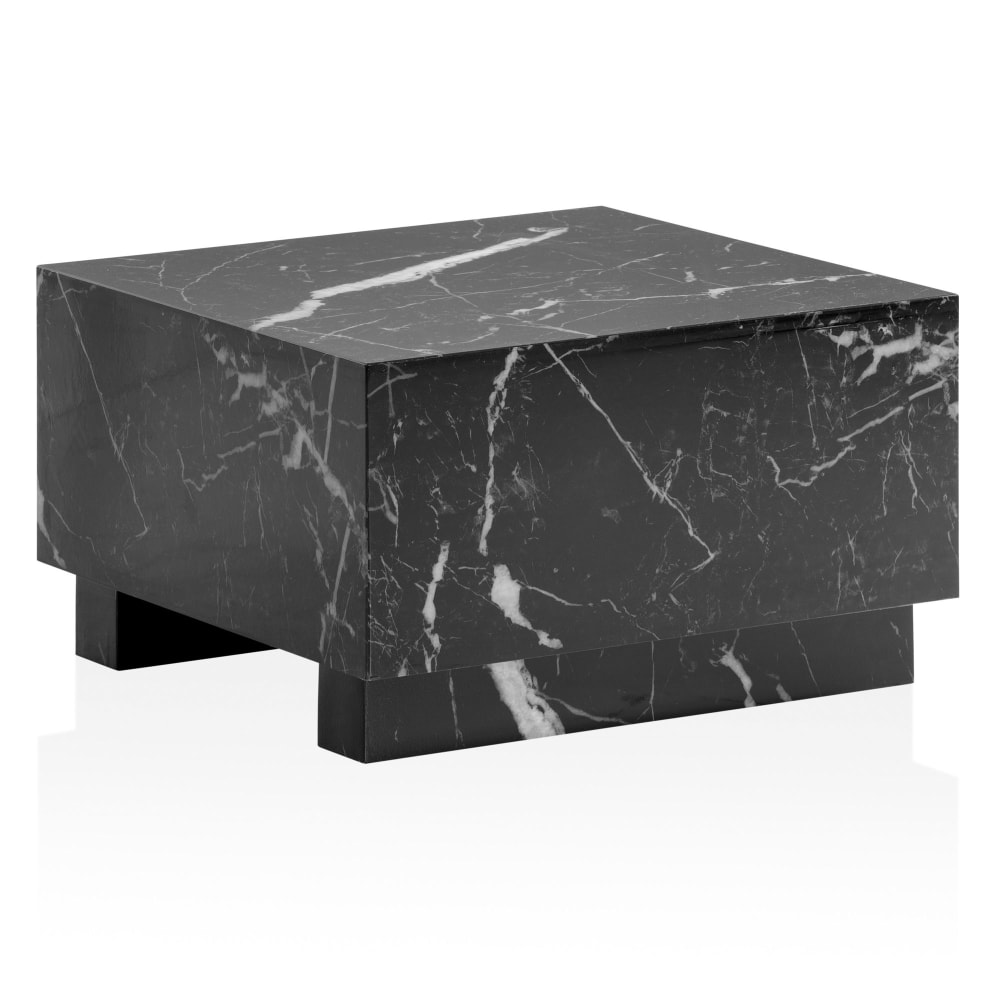 Table basse carrée effet marbre en mdf, noir
