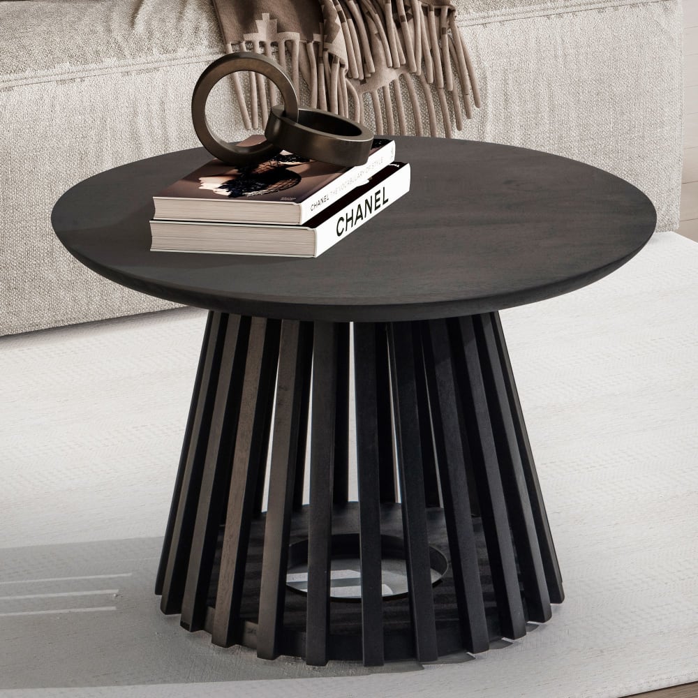 Couchtisch rund aus Mango Massivholz, Schwarz - Maisons Du Monde