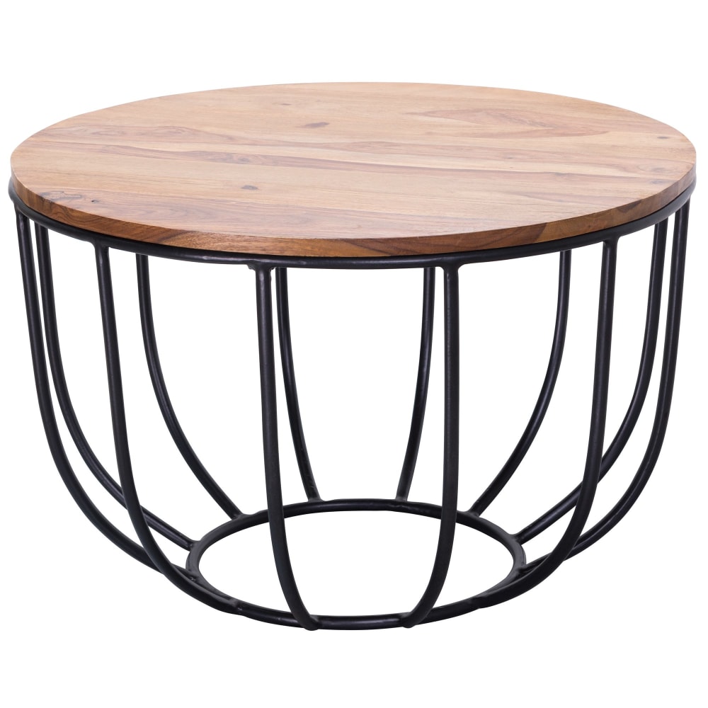 Table basse structure osier en sheesham, marron