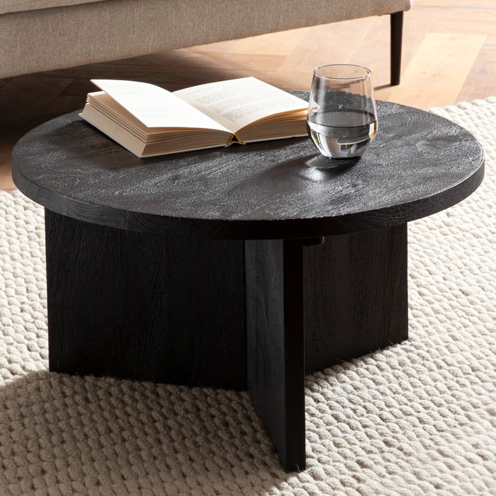 Couchtisch rund aus Mango Massivholz, Schwarz - Maisons Du Monde